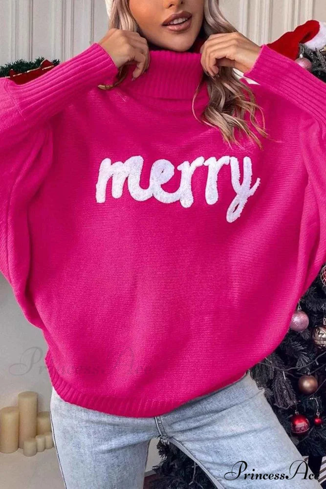 Merry Dolman Sleeve Turtleneck Knitted Sweater Pink / M