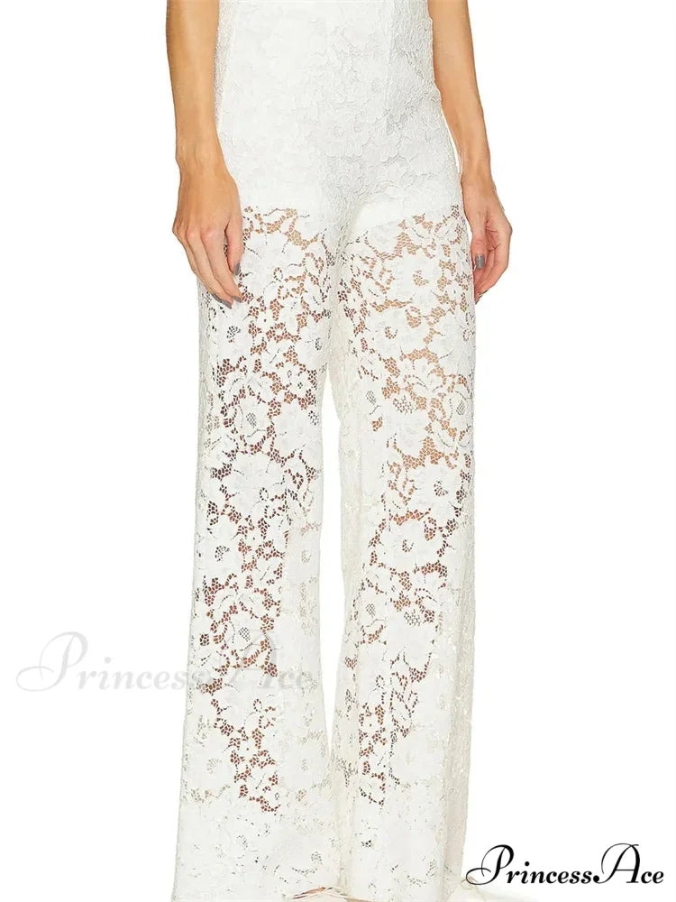 Mesh Floral Baggy Wide Leg Transparent Pant pant-250223