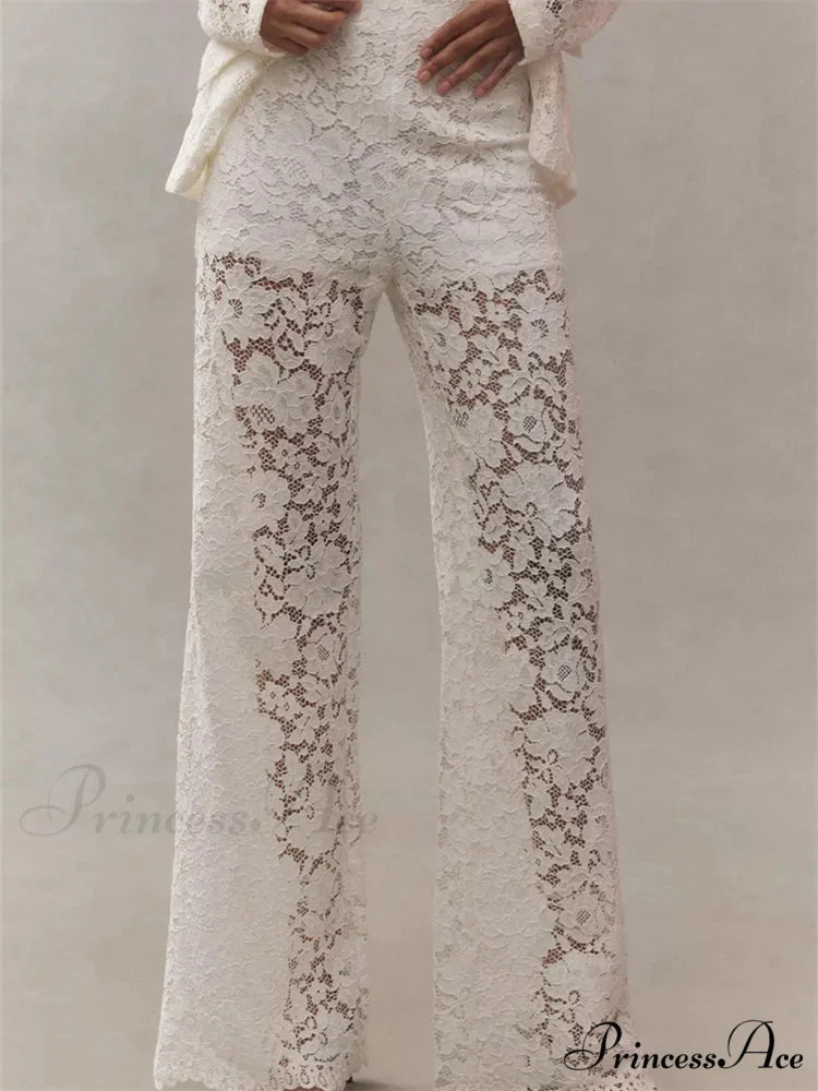 Mesh Floral Baggy Wide Leg Transparent Pant WHITE / S pant-250223