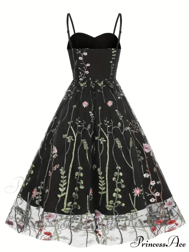 Mesh Floral Embroidery A Line Party Dress for Summer S / Beige