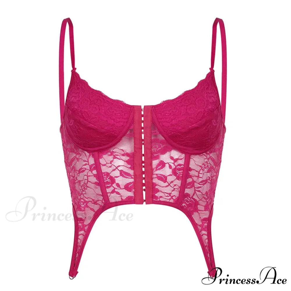 Mesh Floral Transparent Corset Backless Fairycore Top Pink / S croptop-250126