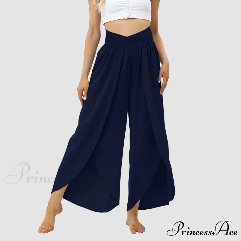 Mesh Frilled Folded Warm-weather Trousers Dark Blue / S pants-241228