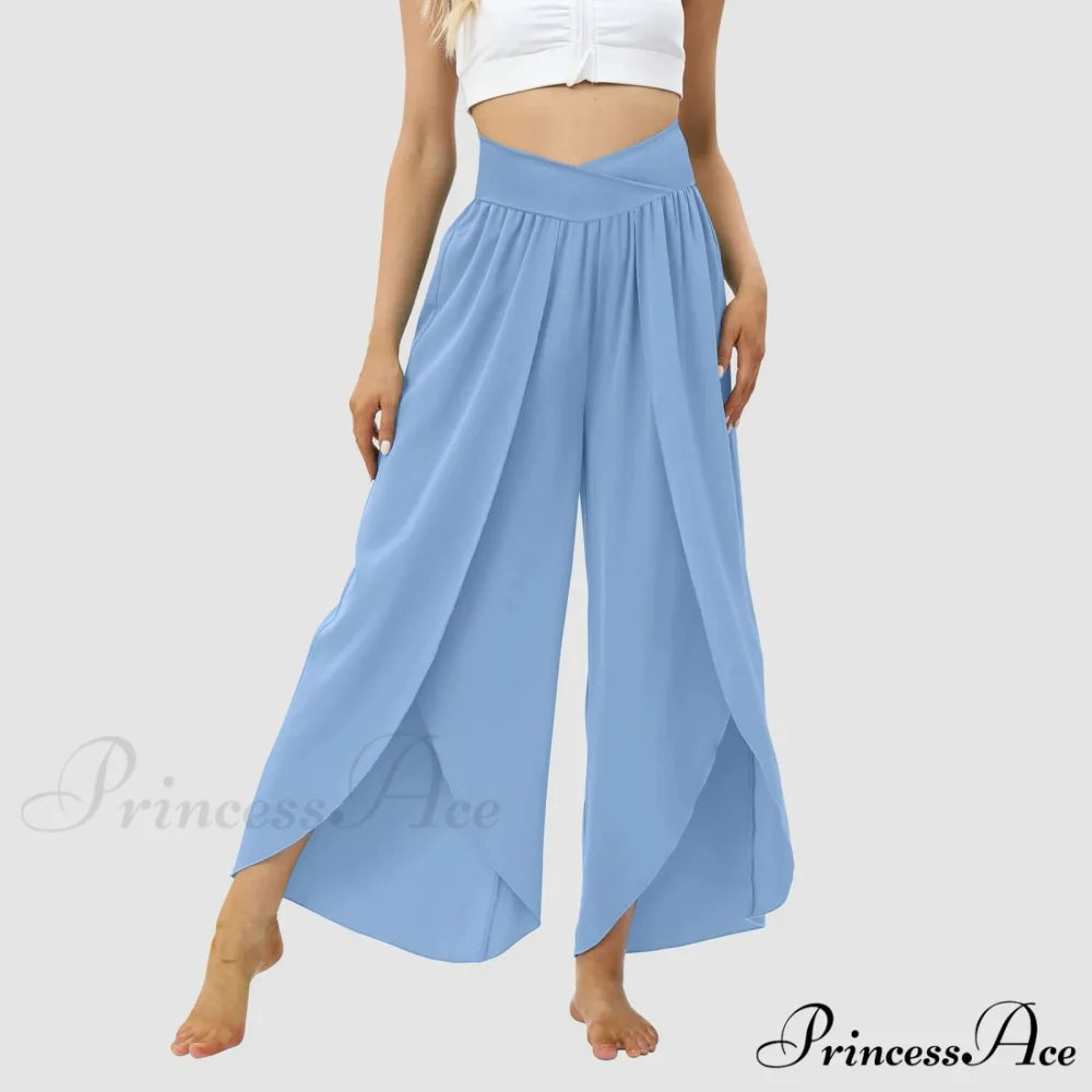 Mesh Frilled Folded Warm-weather Trousers Light Blue / S pants-241228