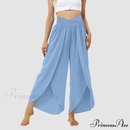 Mesh Frilled Folded Warm-weather Trousers Light Blue / S pants-241228