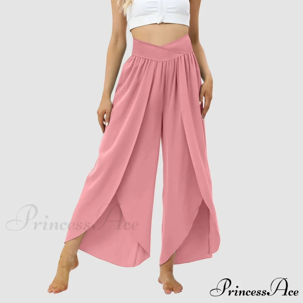 Mesh Frilled Folded Warm-weather Trousers Pink / S pants-241228