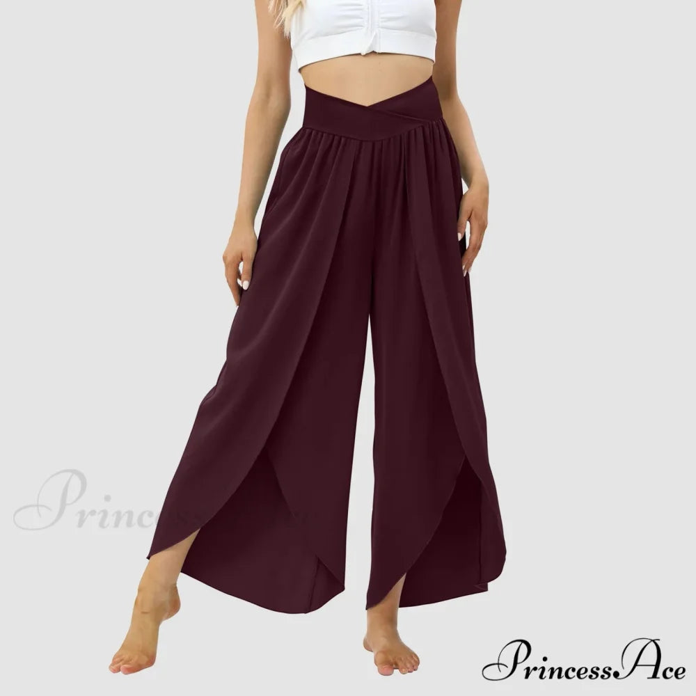 Mesh Frilled Folded Warm-weather Trousers Wine / S pants-241228