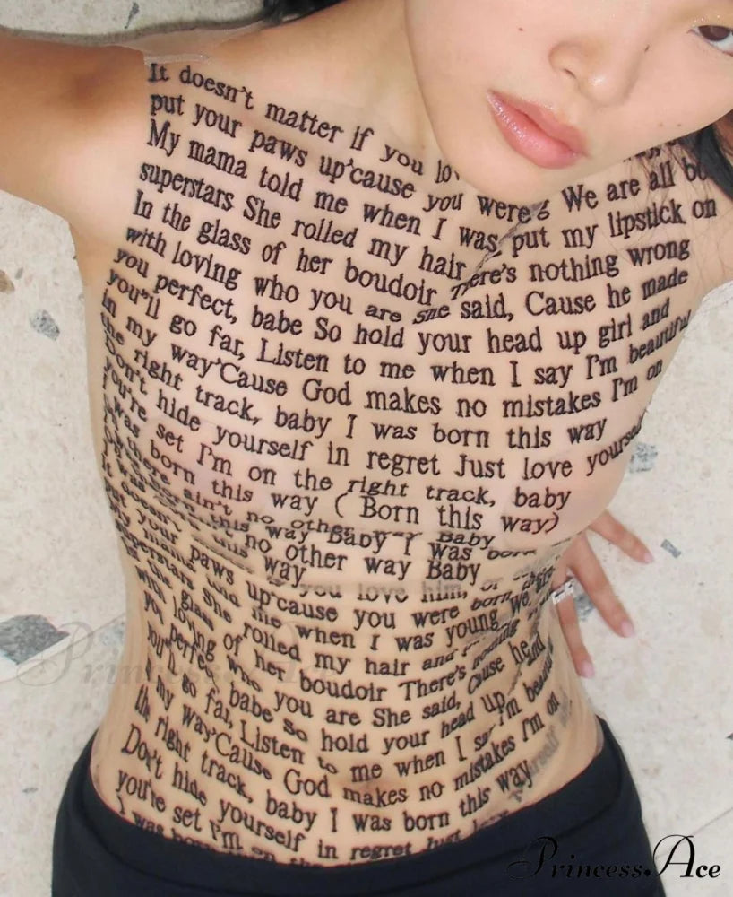 Mesh Letter Print Charming Sleeveless Top With Gloves