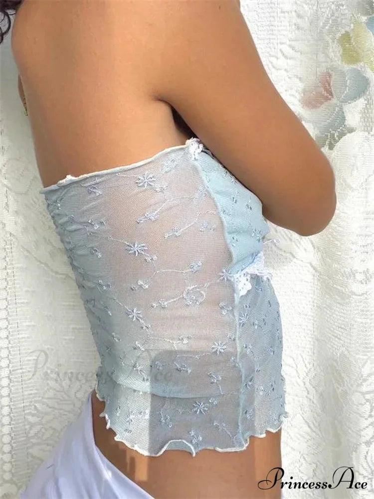 Mesh Net Y2K Strapless Transparent Tube Crop Top croptop-250126