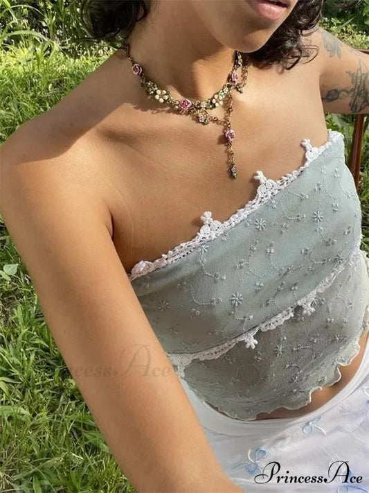 Mesh Net Y2K Strapless Transparent Tube Crop Top croptop-250126