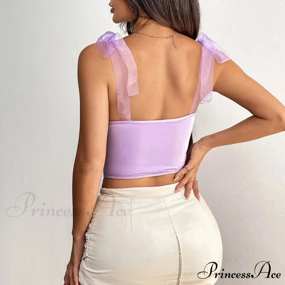 Mesh Ribbon Net Fishbone Corset Top croptop-250126