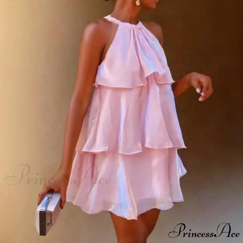 Mesh Ruffled Stylish Halter Mini Dress