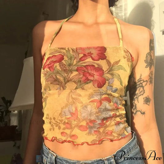 Mesh Sheer Open-back Halter Y2K Crop Top WHITE / S croptop-250126