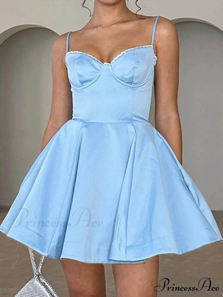 Mesh Skirt Flower Pattern A-line Flower Dress Blue / XS floraldress-250126