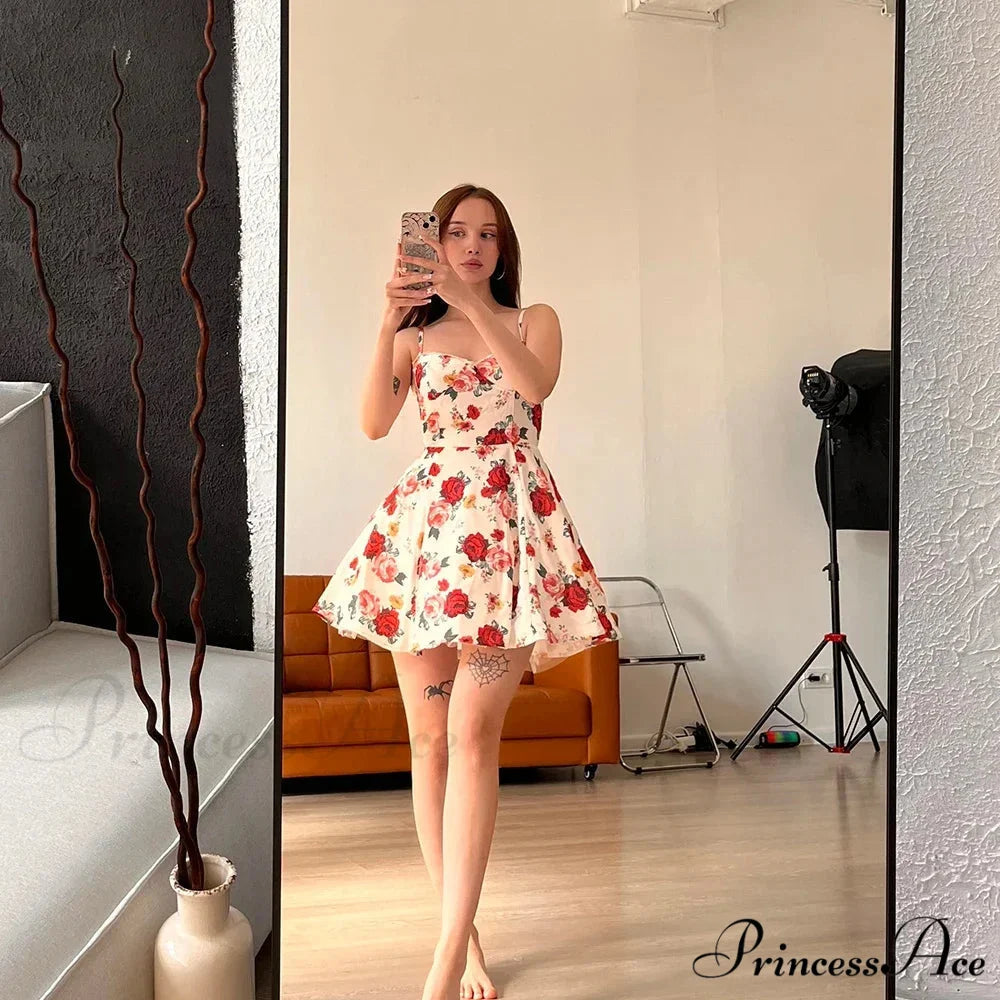 Mesh Skirt Flower Pattern A-line Flower Dress floral print / XS floraldress-250126