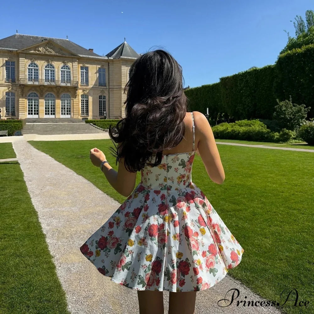 Mesh Skirt Flower Pattern A-line Flower Dress floraldress-250126