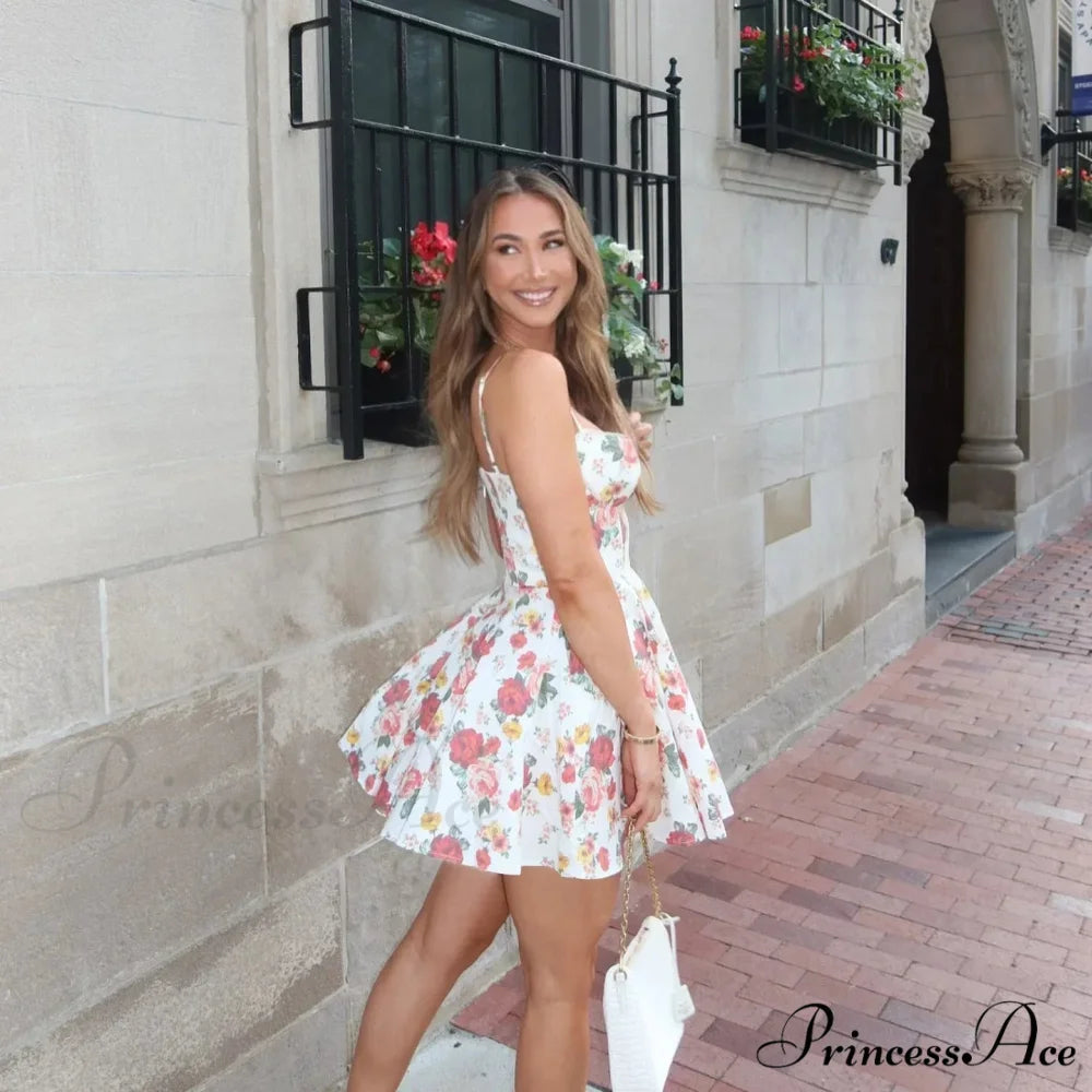 Mesh Skirt Flower Pattern A-line Flower Dress floraldress-250126