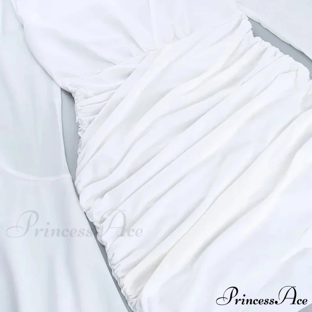 Mesh V Neck Pleated Short Flare Sleeve Slim High Waist Mini Night Club Bodycon Dress