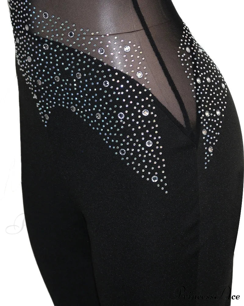 Mesh with Rhinestone Gown Formal Elegant Gown Full-Length Splicing
