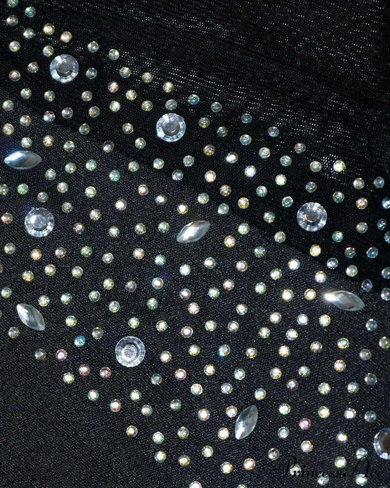 Mesh with Rhinestone Gown Formal Elegant Gown Full-Length Splicing