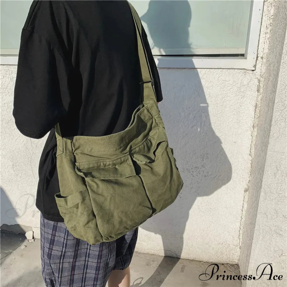 Messenger Spacious Capacity Canvas Crossbody Green crossbody-250126