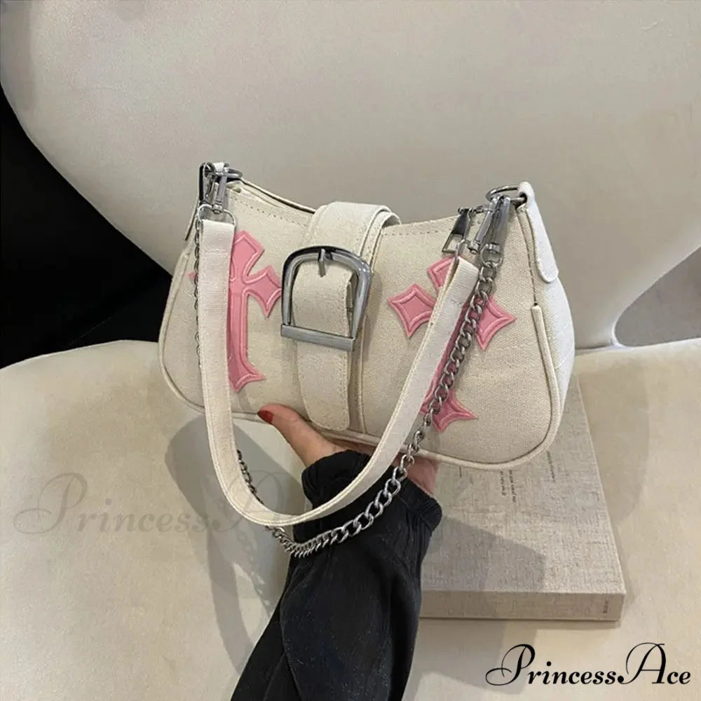 Metal Clasp Canvas Shoulder Bag shoulder-250126