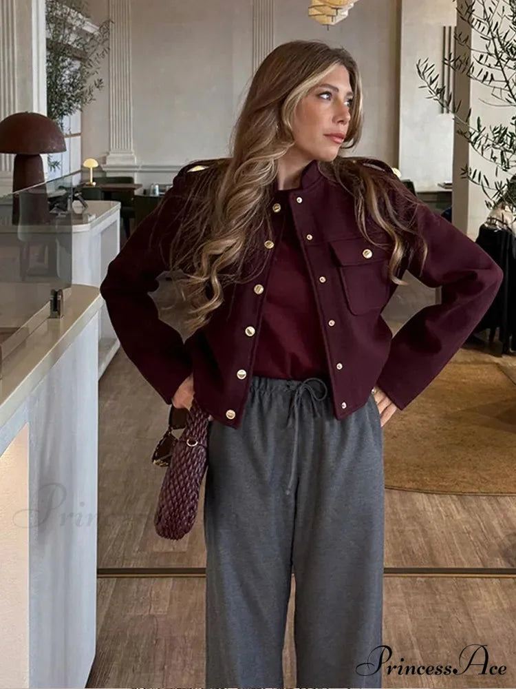 Metal Solitary Fronted Maroon Bomber Jacket coats-241228