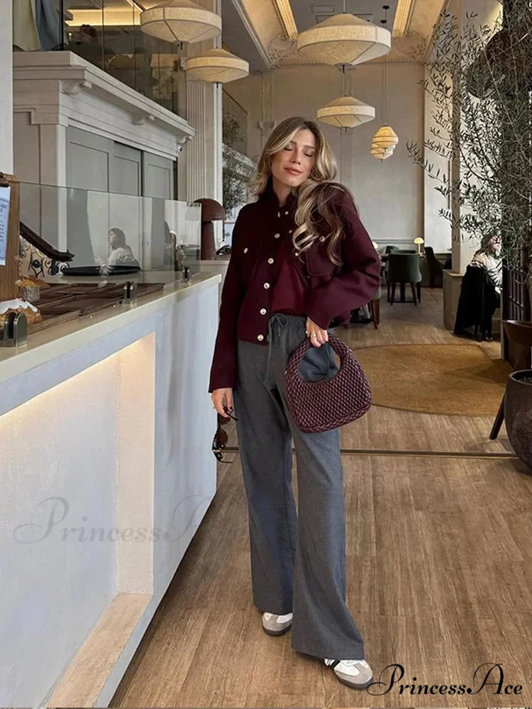Metal Solitary Fronted Maroon Bomber Jacket coats-241228