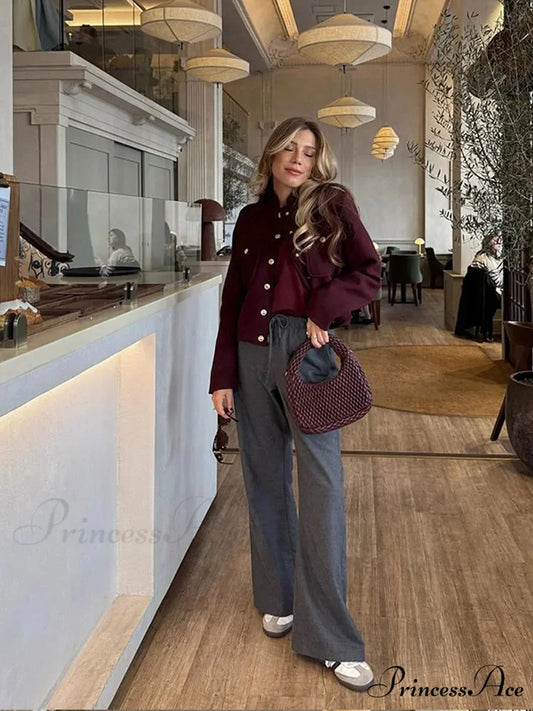 Metal Solitary Fronted Maroon Bomber Jacket coats-241228