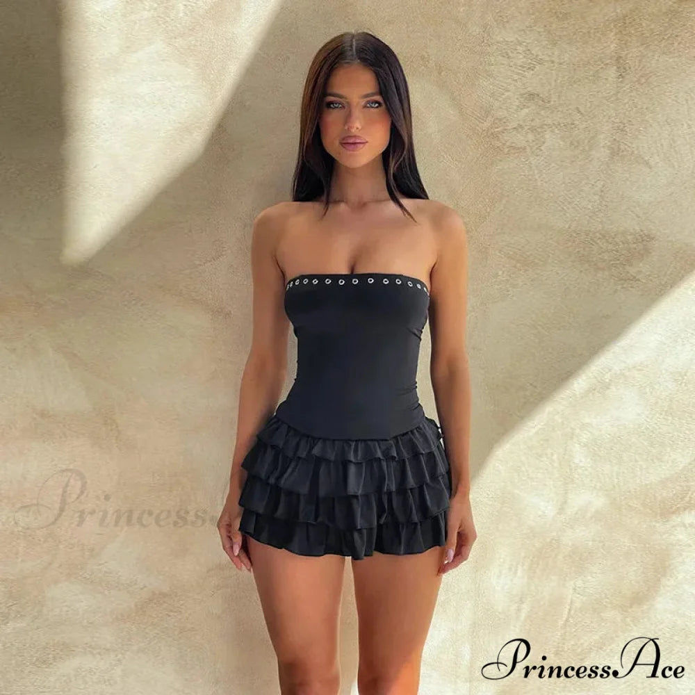 Metal Waist Wrap A-line Gown Holiday Dress Black / S vacationdress-250223