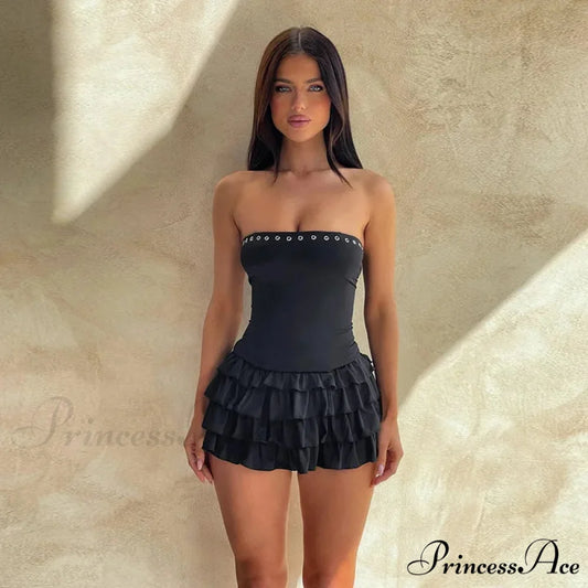 Metal Waist Wrap A-line Gown Holiday Dress Black / S vacationdress-250223