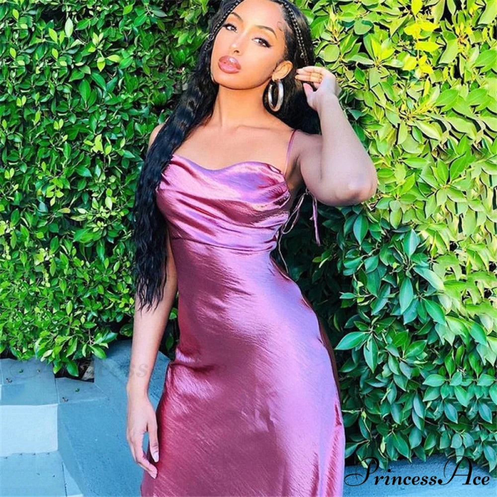 Metallic Satin Straps Long Dress