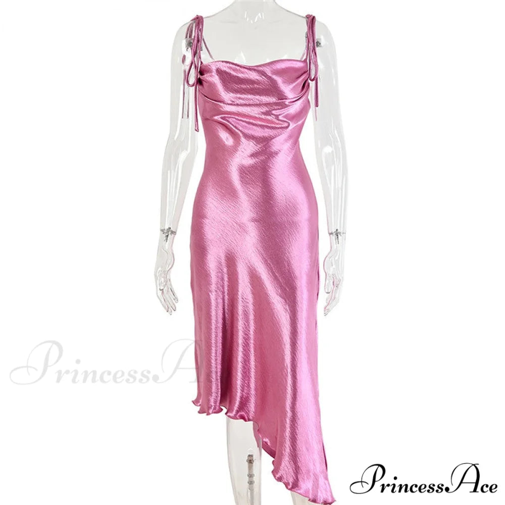 Metallic Satin Straps Long Dress