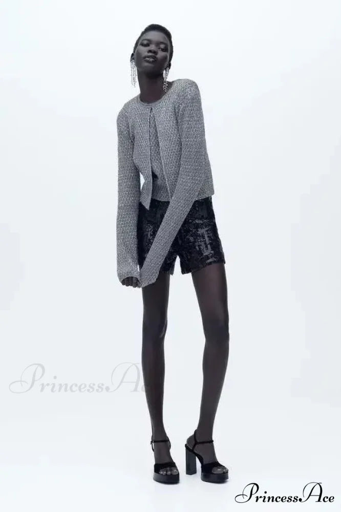 Metallic Thread Knitted Cardigan cardigans-241228