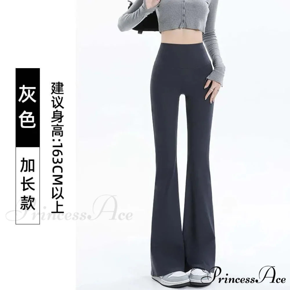 Micro-cropped Shark High-waisted Slim Body Horseshoe Wide-leg Flared Pants Leggings GRAY / M
