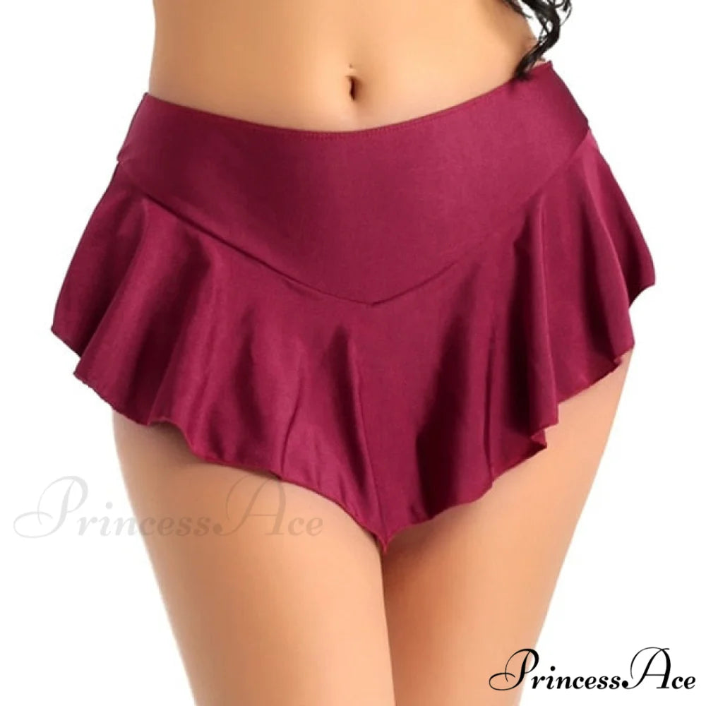 Micro Mini Dance Clubwear Metallic Pleated Skirt wine red / M