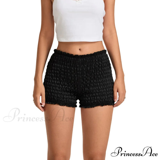 Mid Ascend Gathered Elastic Waist Short Black / S short-250223
