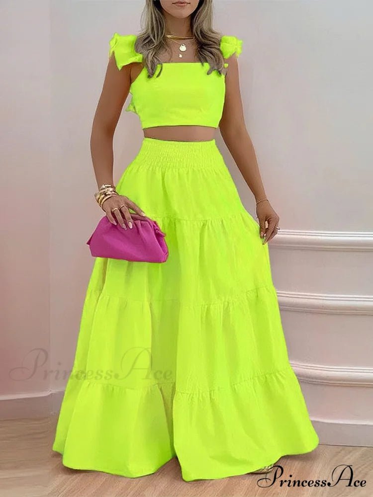 Mid Waist Swing Skirt and Career Two Piece Dress Suit S / Green