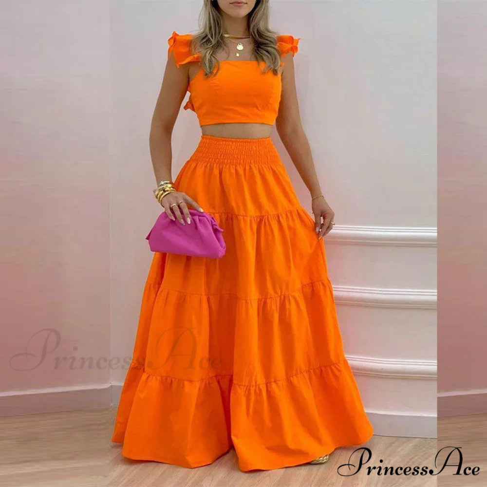 Mid Waist Swing Skirt and Career Two Piece Dress Suit S / Yellow