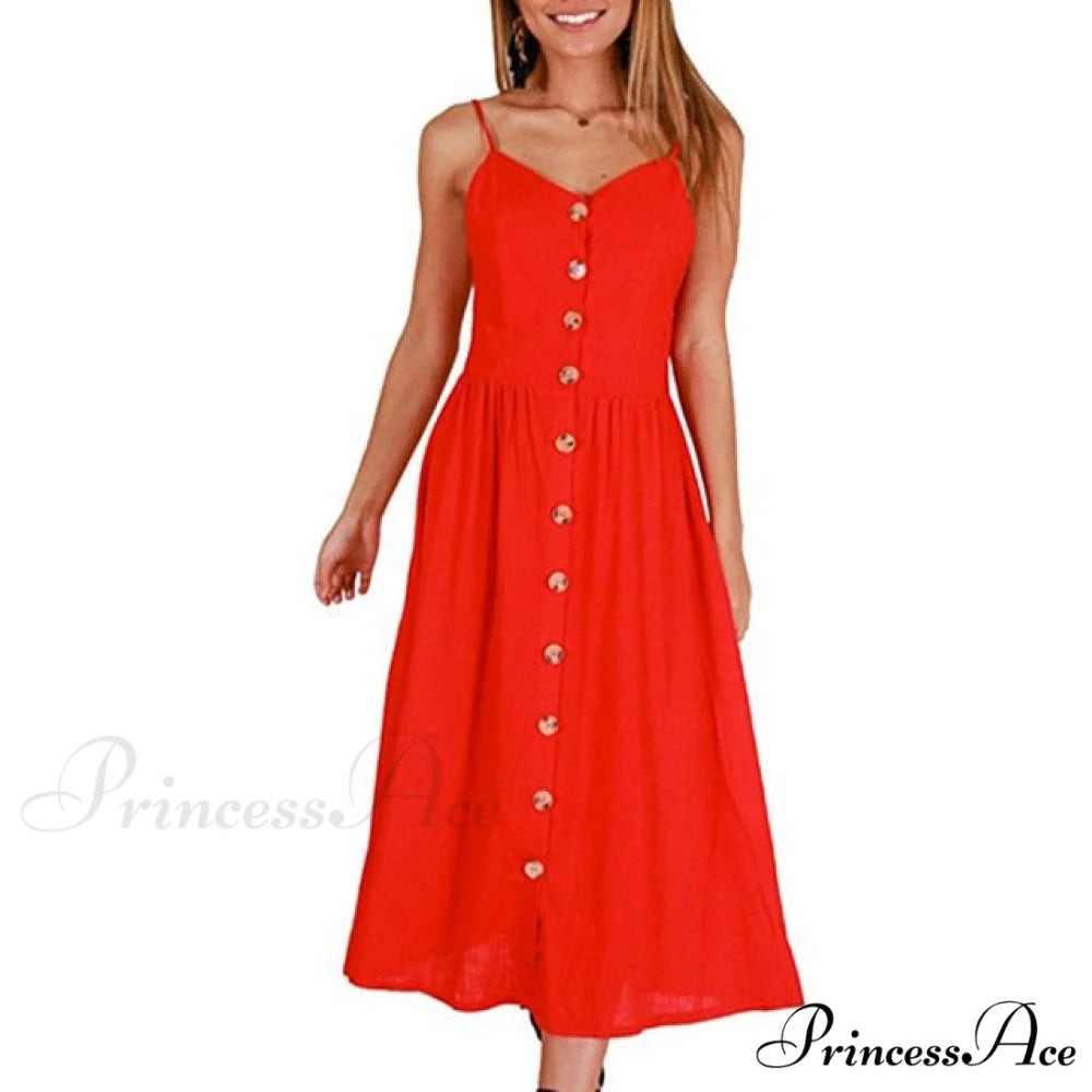 Midi Button Backless Polka Dot Striped Dress