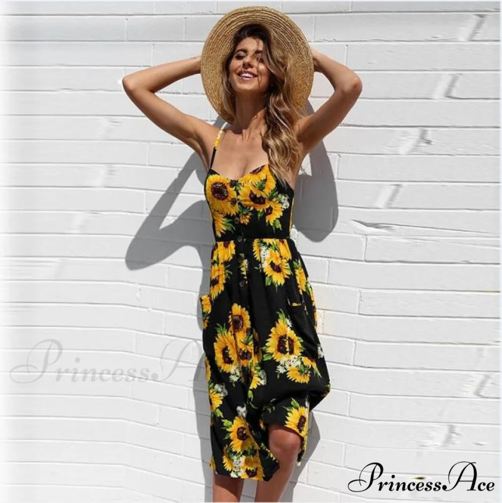 Midi Button Backless Polka Dot Striped Dress Dark Blue / XXL