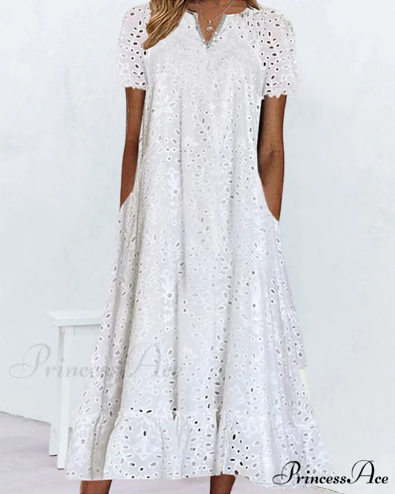 Midi Dress with Short Sleeves in Solid Color