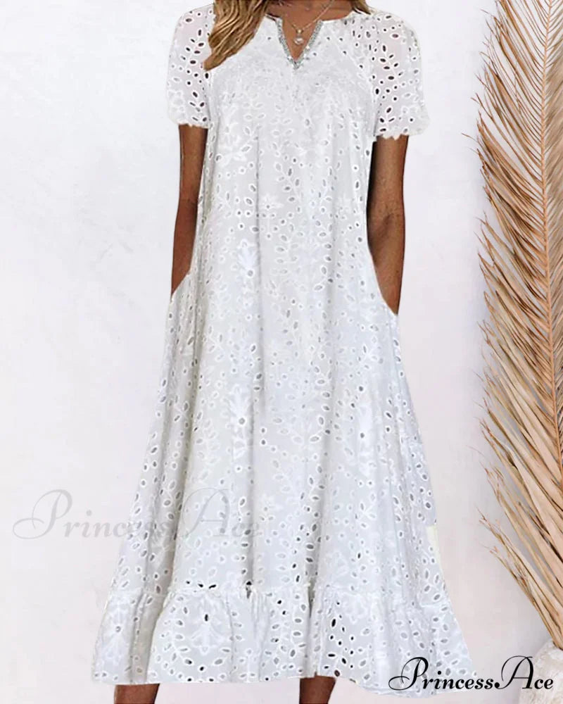 Midi Dress with Short Sleeves in Solid Color