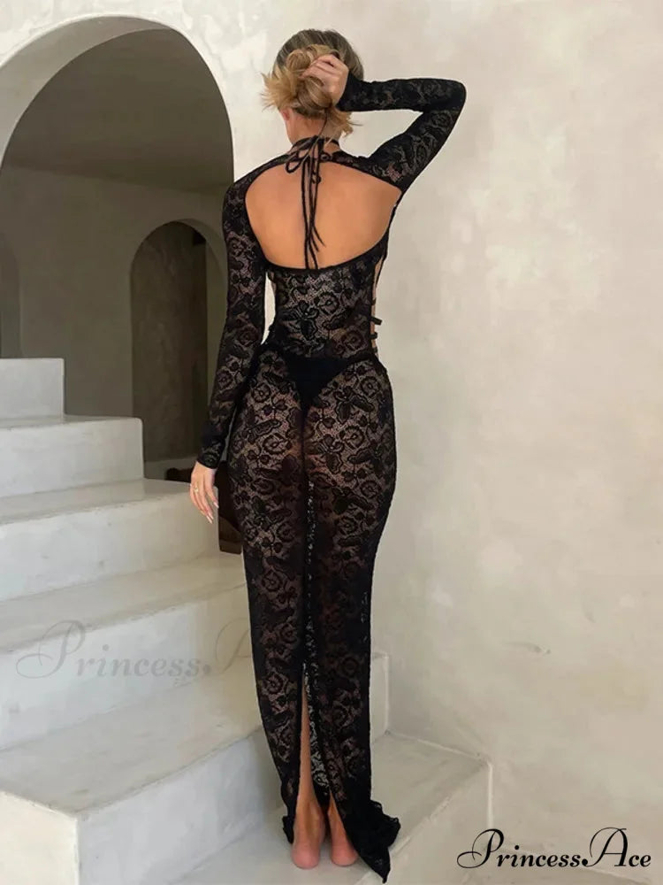 Midi Extended Bandage Bodycon Lace Holiday Dress vacationdress-250223