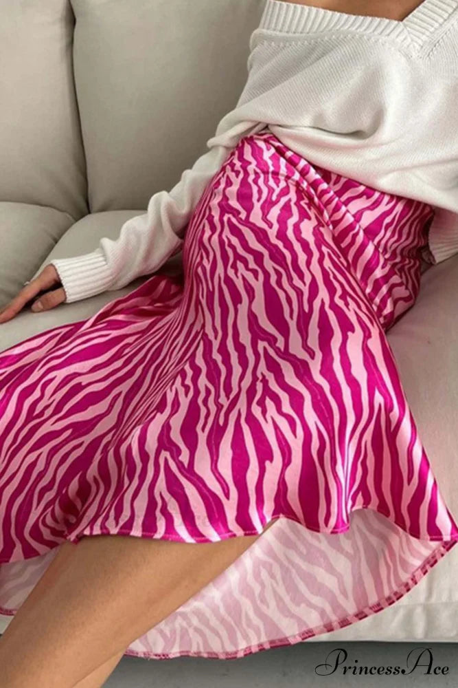 Midi Fishtail Zebra Skirt Dark Pink / L
