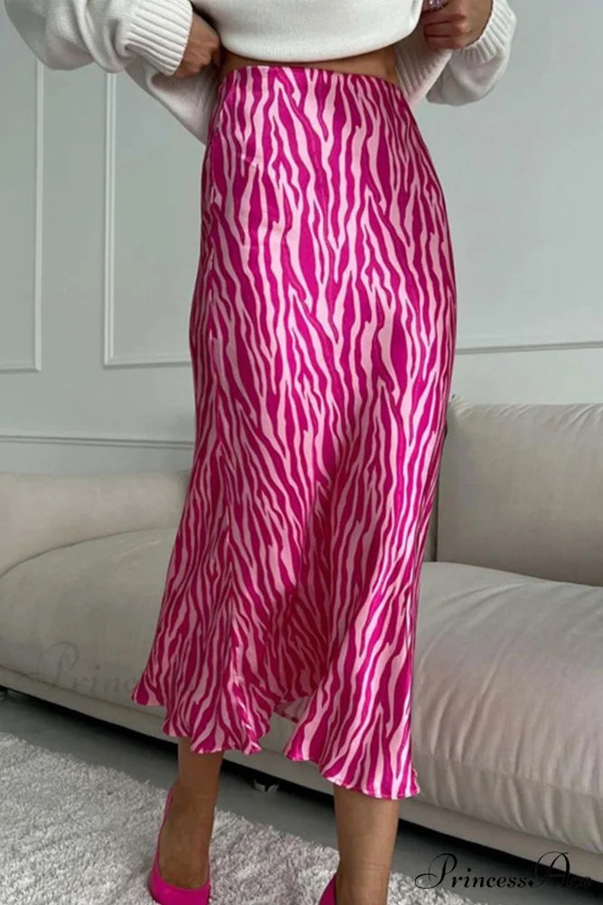 Midi Fishtail Zebra Skirt Dark Pink / M