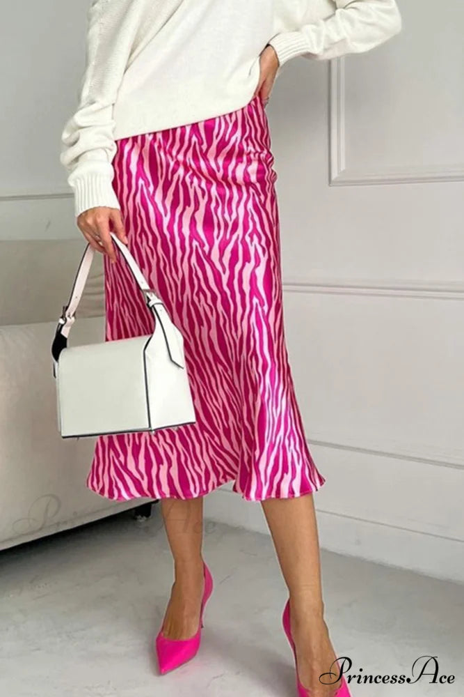 Midi Fishtail Zebra Skirt Dark Pink / S