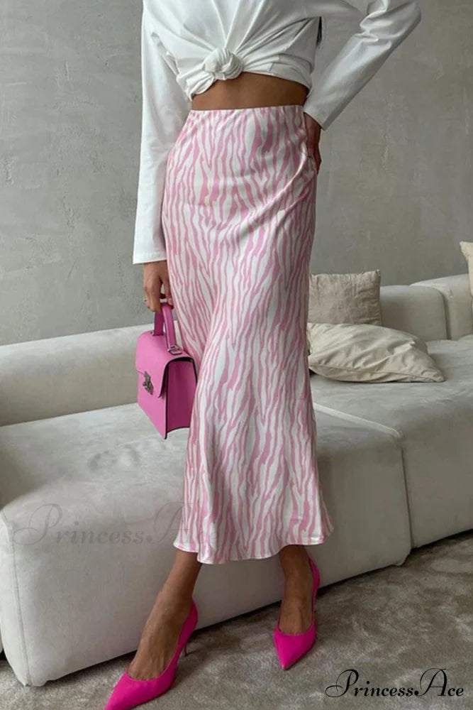 Midi Fishtail Zebra Skirt Light Pink / L