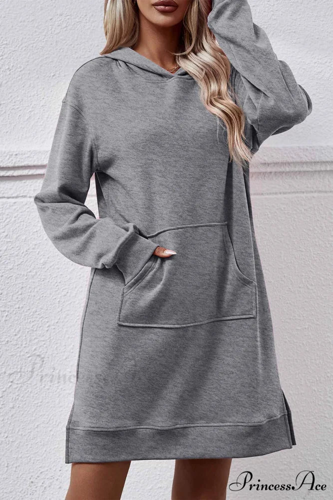 Midi Hoodie Dress with Pocket Slit Grey / S