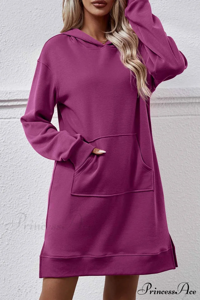 Midi Hoodie Dress with Pocket Slit Purple / M
