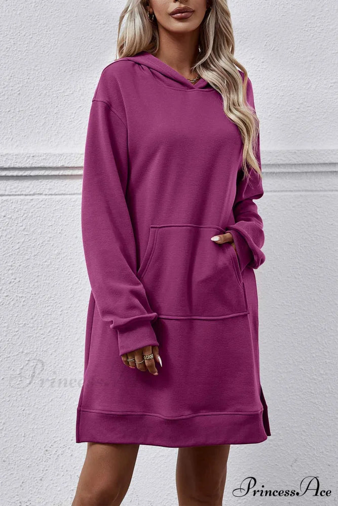 Midi Hoodie Dress with Pocket Slit Purple / S